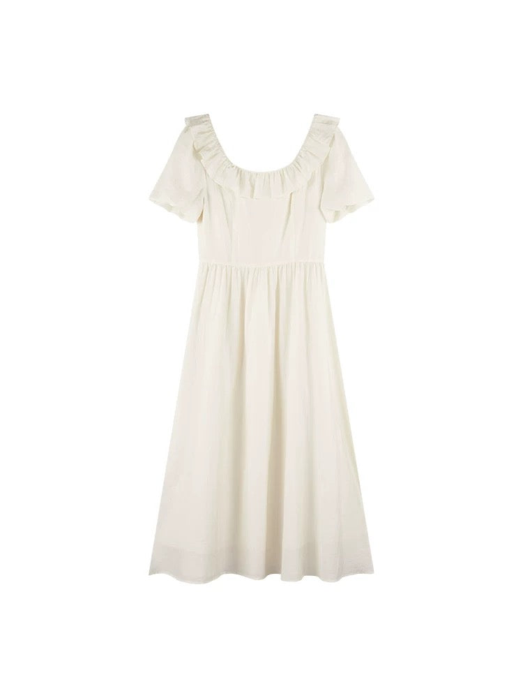 Tencel Short Sleeve Dress in Cream