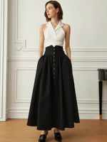 Load image into Gallery viewer, High Waist Button Pocket Maxi Skirt in Black
