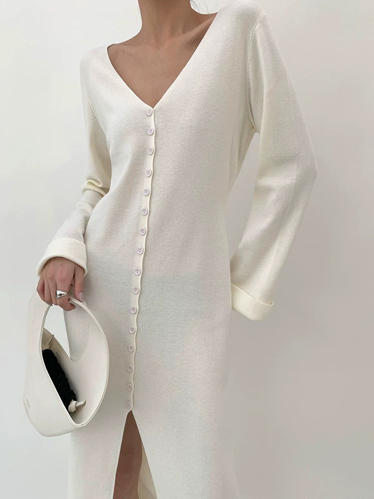 Midi Cardigan Dress in White