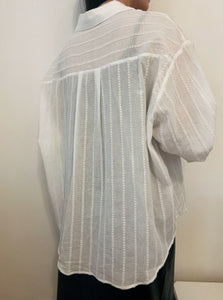 Korean Textured Cotton Oversized Shirt in White