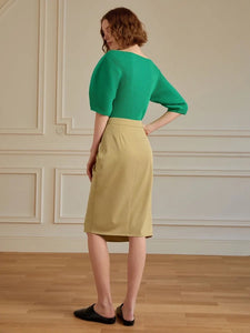 Tencel High Waist Wrap Skirt in Khaki