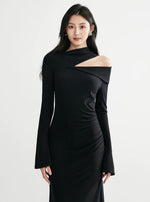 Load image into Gallery viewer, Asymmetric Cutout Maxi Dress in Black
