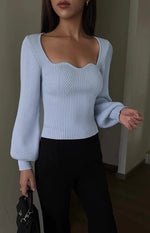 Load image into Gallery viewer, Sweetheart Bustier Blouson Knit Top in Blue
