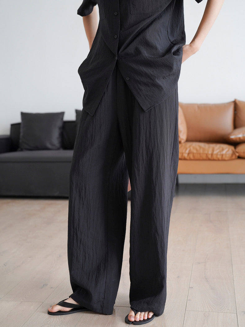 Classic Short Sleeve Shirt // Relaxed Pants Set in Black