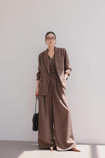 Load image into Gallery viewer, Vest + Blazer + Trousers Set in Brown
