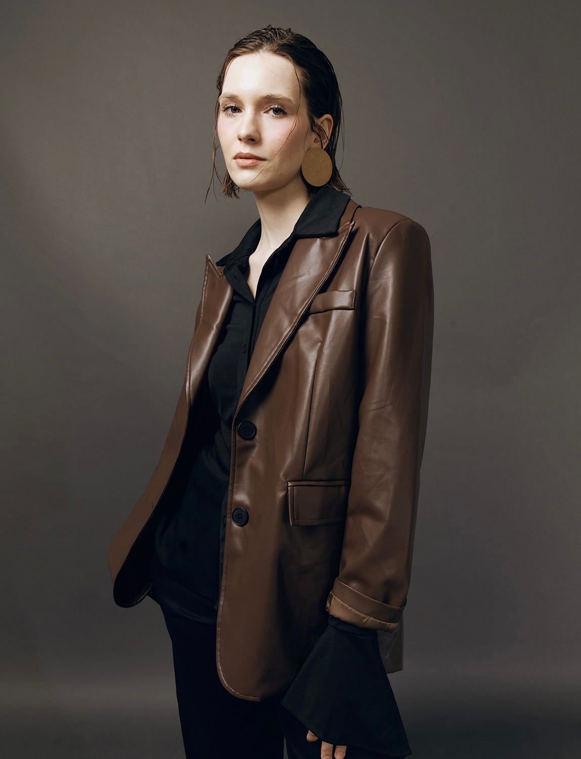 Classic Leather Blazer in Brown