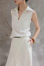 Load image into Gallery viewer, Sleeveless Collar Top // Wide Leg Trousers in White
