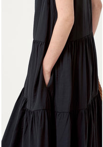 Tiered Pocket Maxi Dress in Black