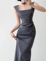 Load image into Gallery viewer, Tailored Gather Tie Back Dress in Grey
