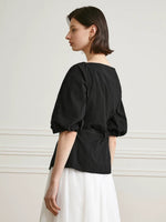 Load image into Gallery viewer, Peplum Blouson Button Blouse [2 Colours]
