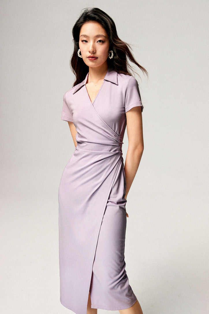 Collar Wrap Dress in Purple