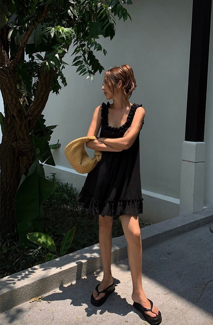 Sleeveless Gathered Babydoll Dress in Black LEXI + LOU Sleeveless Gathered Babydoll Dress in Black LEXI + LOU