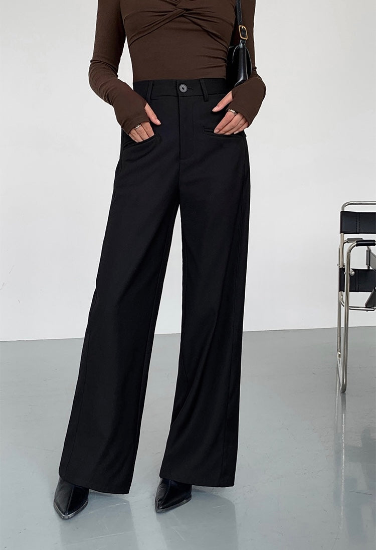 Wide Leg Slit Pocket Trousers in Black