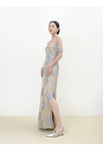 Load image into Gallery viewer, Off Shoulder Floral Gown in Blue/Gold
