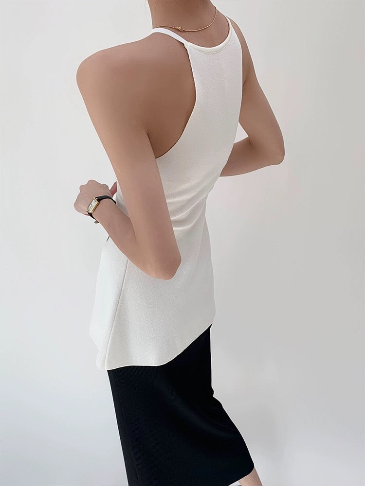 Light Knit Peplum Slit Top in White