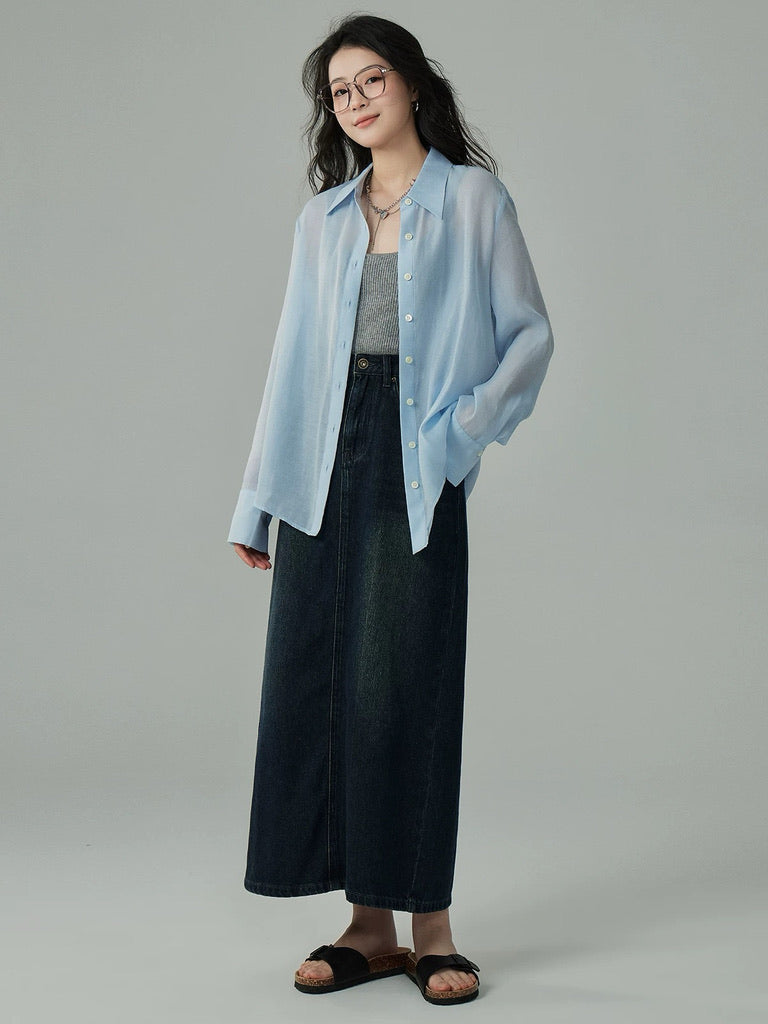 Tencel Sheer Classic Shirt in Blue