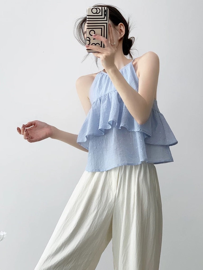 Textured Ruffle Top in Blue