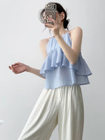 Load image into Gallery viewer, Textured Ruffle Top in Blue
