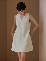 Load image into Gallery viewer, Tweed Pocket Shift Dress in White
