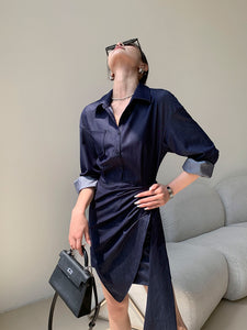 Tie Wrap Shirt Dress in Navy