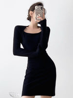 Load image into Gallery viewer, Square Neck Mini Bodycon Dress in Black
