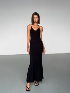 Halter Lace Maxi Dress in Black