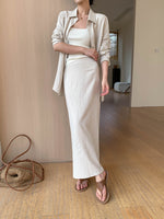 Load image into Gallery viewer, Cotton Linen Shirt + Skirt Set in Beige
