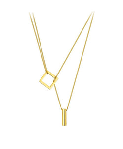 Double Chain Square Pendant Necklace