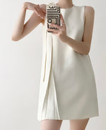 Load image into Gallery viewer, Long Bow Pleat Shift Dress in Cream
