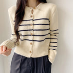 Load image into Gallery viewer, Korean Woolly Striped Cardigan in Cream/Black
