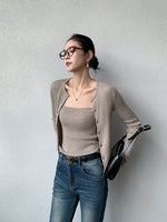 Load image into Gallery viewer, [Ready Stock] Ribbed Camisole + Cardigan Set in Khaki
