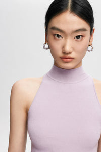 Fine Knit Sleeveless Halter Top in Purple