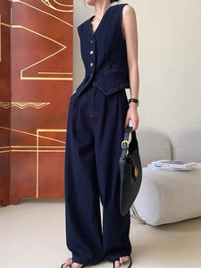 High Rise Wide Leg Relaxed Jeans in Navy