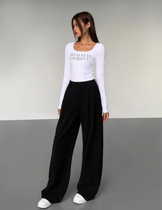 Loop Wide Leg Hook Trousers in Black