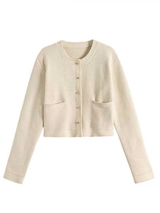 Knitted Boxy Pocket Jacket in Cream