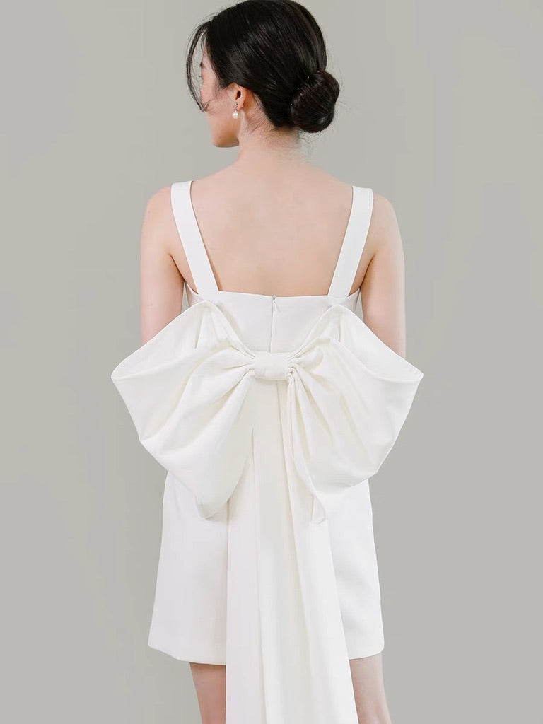 Detachable Maxi Bow Mini Dress in White