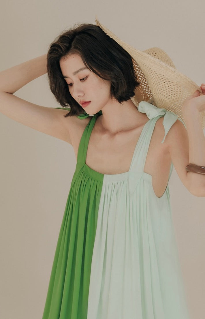 Duo Tie Strap Maxi Dress in Green