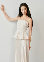 Load image into Gallery viewer, Peplum Lace Sheer Top// Maxi Skirt Set in Champagne
