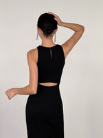 Load image into Gallery viewer, Cutout Back Mermaid Knit Dress in Black
