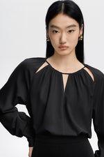 Load image into Gallery viewer, Cutout Tie Long Sleeve Top in Black
