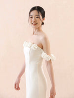 Load image into Gallery viewer, Off Shoulder Rose Gown in White
