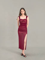 Load image into Gallery viewer, 2-Way Shirring Slit Dress in Red
