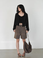 Load image into Gallery viewer, Cropped Cami + Tie Cardigan Set in Black
