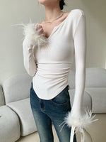 Load image into Gallery viewer, Feather Long Sleeve Top in White
