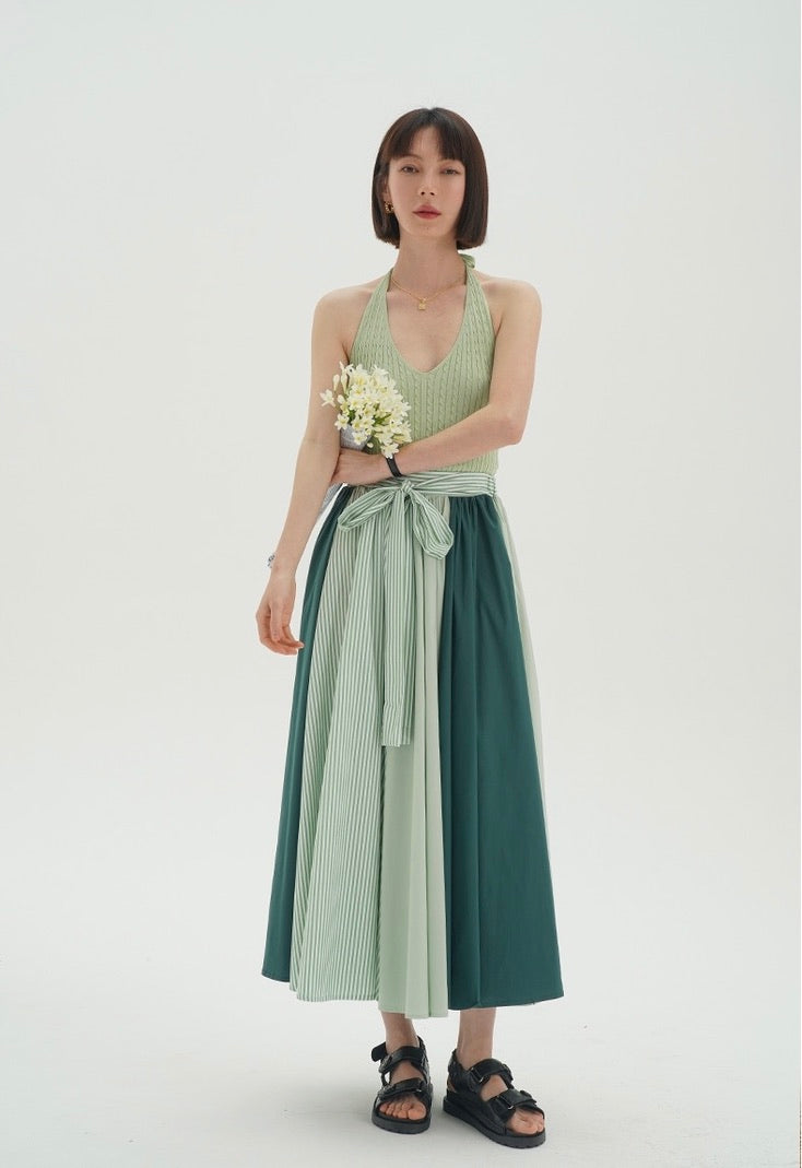 Multi Panel Flare Maxi Skirt in Green