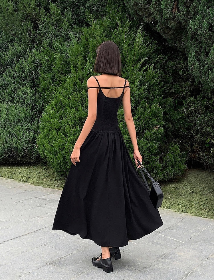 Double Cami Strap Maxi Dress in Black