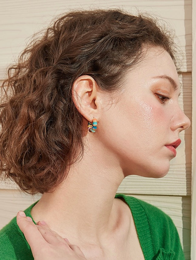 Multi Coloured Wide Hoop Earrings