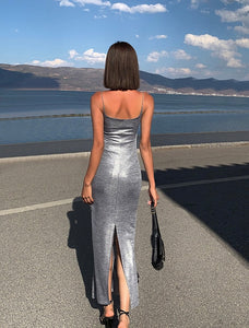 Cami Shimmer Maxi Dress in Silver