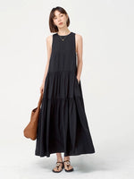 Load image into Gallery viewer, Tiered Pocket Maxi Dress in Black
