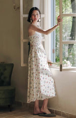 Load image into Gallery viewer, Floral Cross Tie Back Midi Dress in Cream
